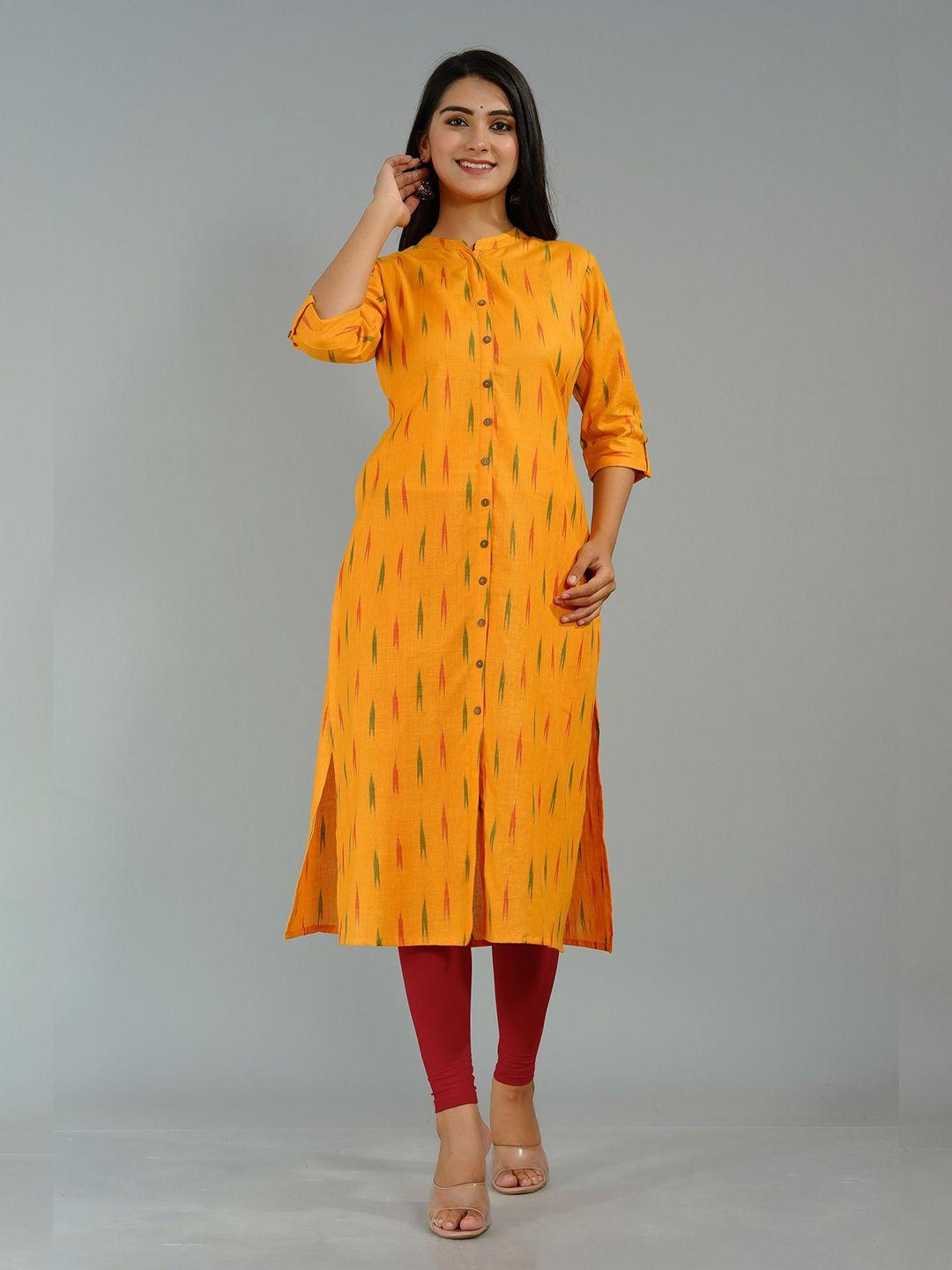 tetalee women yellow & red ikat print cotton kurta