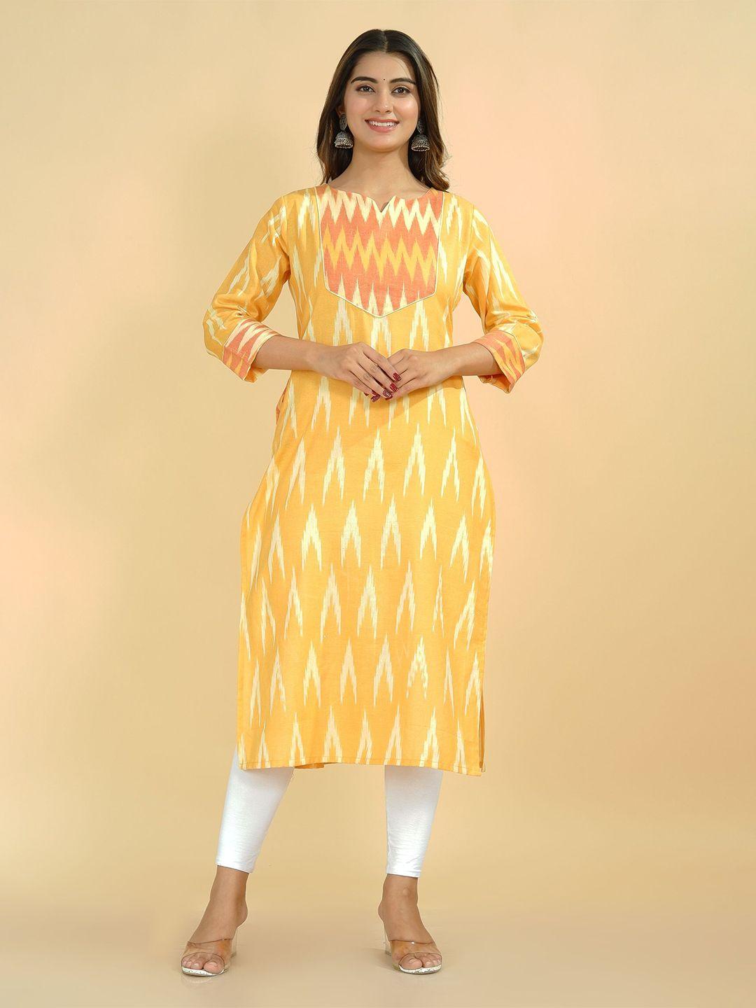 tetalee women yellow & white geometric printed kurta