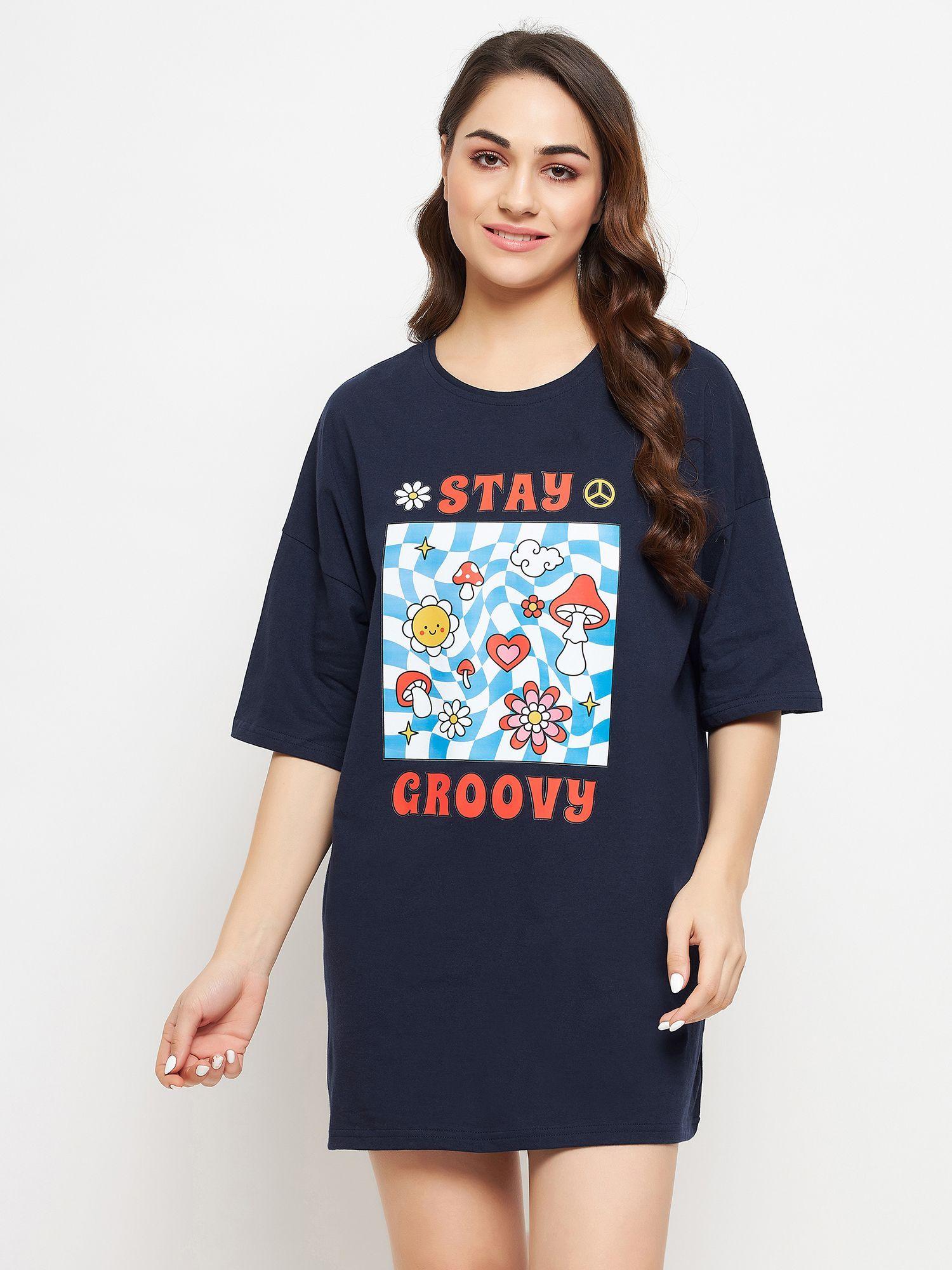 text & graphic print oversized t-shirt in blue - 100 percent cotton