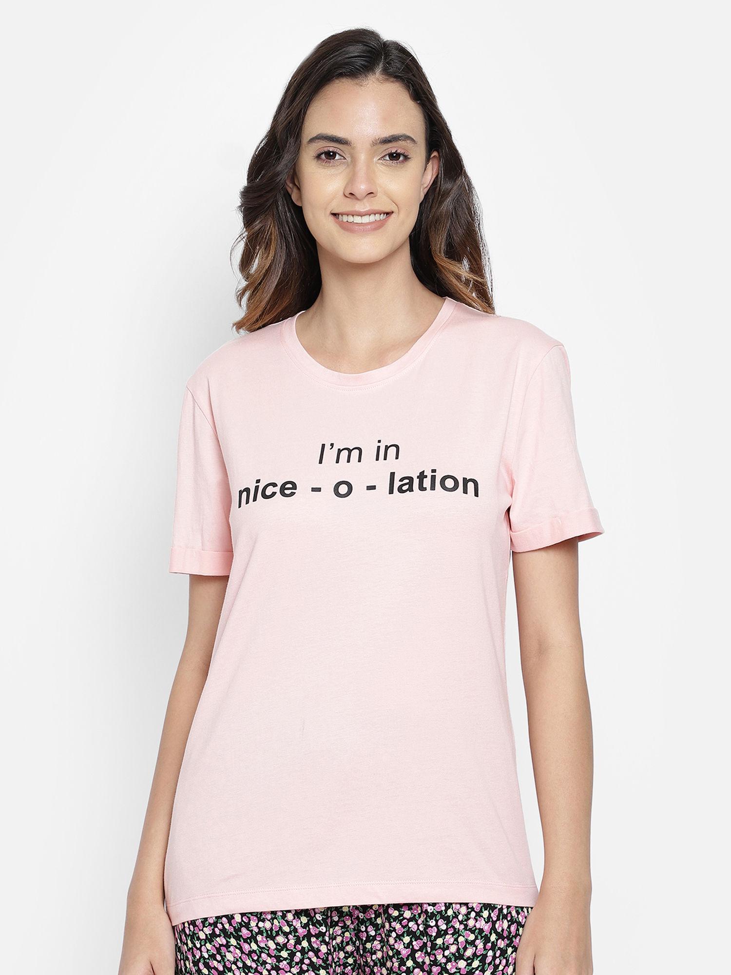 text print sleep t-shirt - 100% cotton - pink