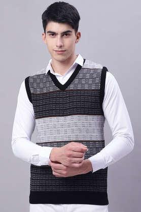 textured acrylic v-neck men's pullover - black
