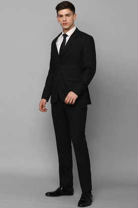 textured blended slim fit men's formal suit - black