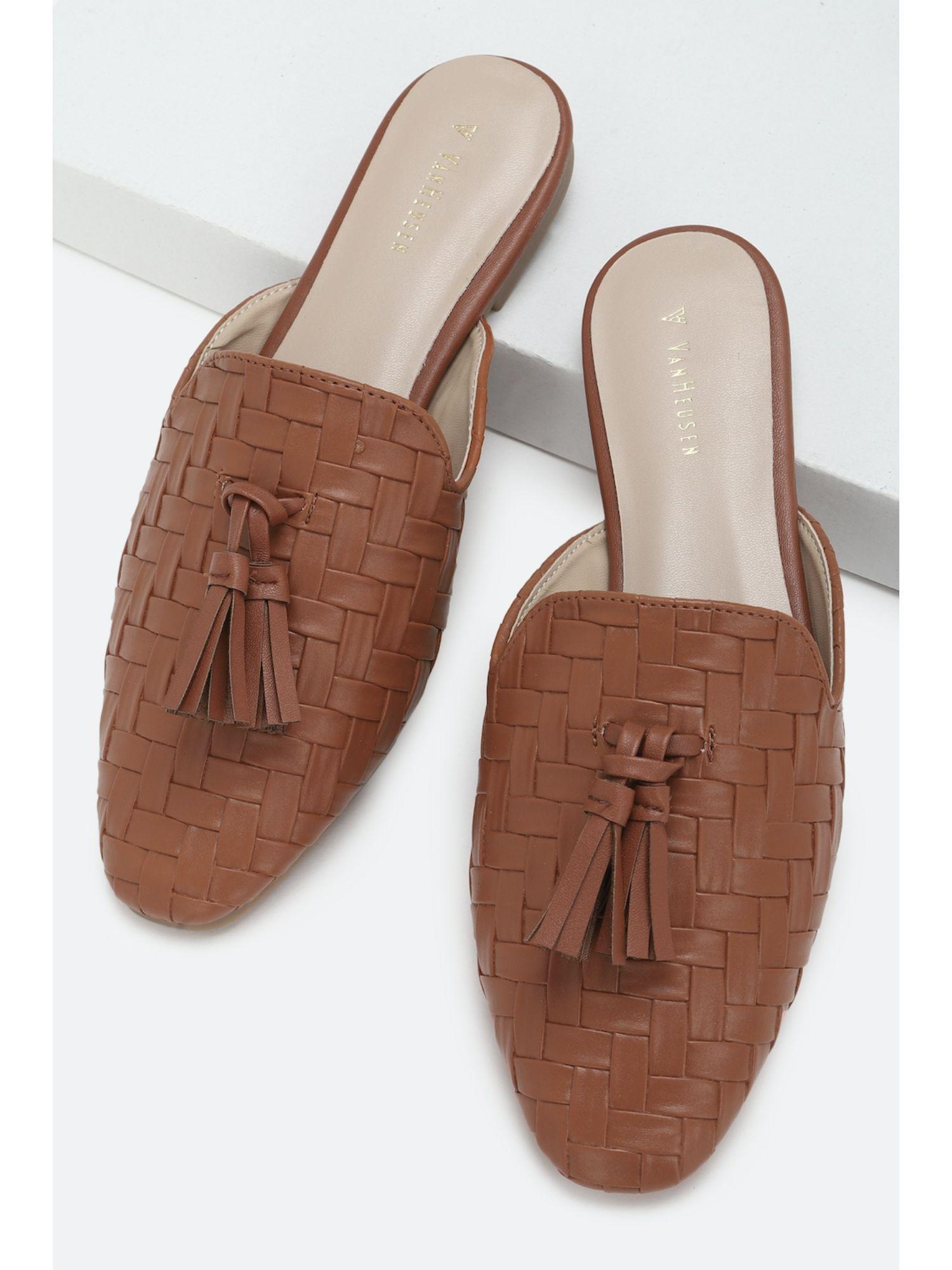 textured brown mules