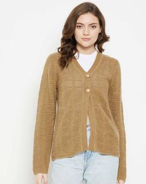 textured cardigan with button closure