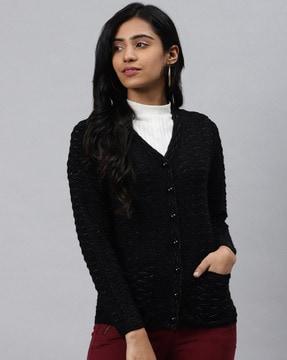 textured cardigan with patch pocket