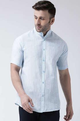 textured cotton blend regular fit men's casual shirt - blue