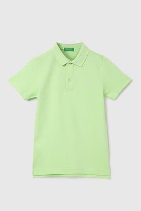 textured cotton polo boys t-shirt - green