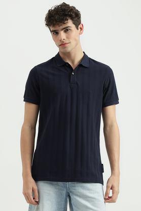 textured cotton polo men's t-shirt - navy