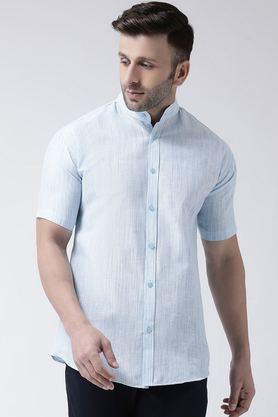 textured cotton regular fit men's casual wear shirt - blue
