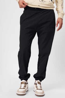textured cotton regular fit men's joggers - black