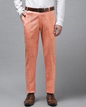 textured flat front straight fit trousers