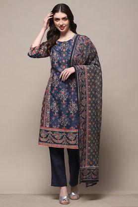 textured full length polyester woven women's kurta set - indigo