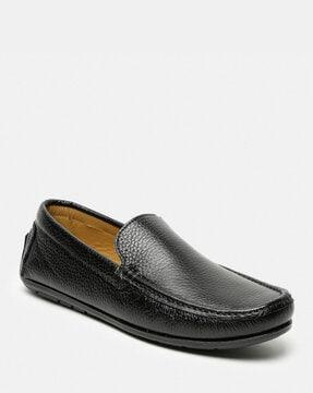 textured genuine leather round-toe loafers