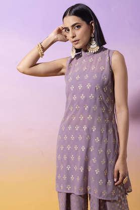 textured georgette collar neck women's festive wear kurti - purple