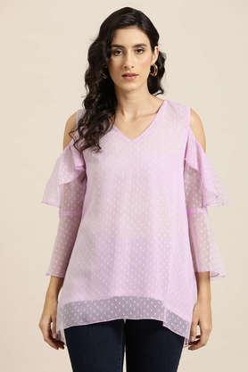 textured-georgette-v-neck-women's-top---lavender