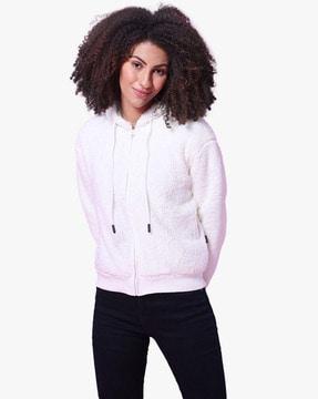 textured hoodie with ribbed hems