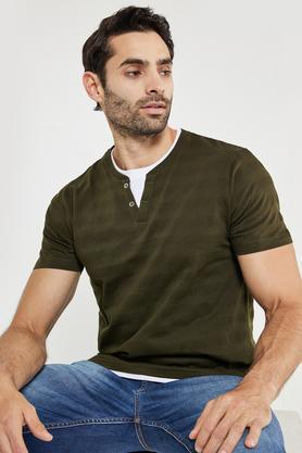 textured jersey henley men's t-shirt - olive