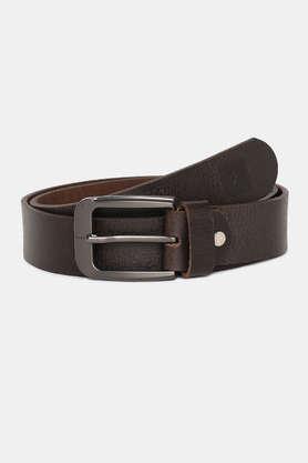 textured leather men's casual single side belt - brown