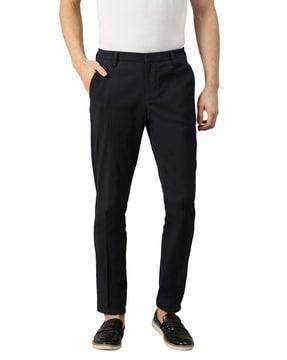 textured mid-rise slim fit trousers