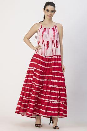 textured off shoulder rayon women's full length dress - pink