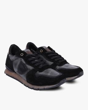 textured panelled lace-up sneakers