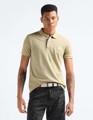 textured patterned knit polo shirt