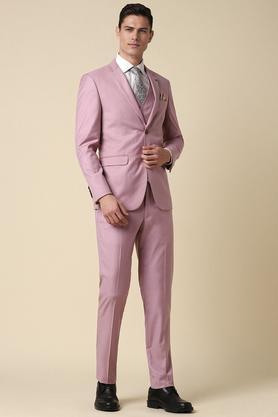 textured polyester blend button men's suit - pink