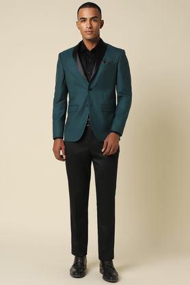 textured polyester blend men's suit - green