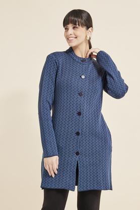 textured polyester blend women's winter wear jacket - indigo