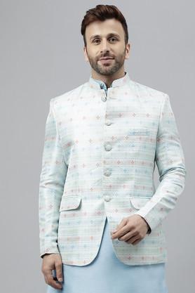 textured polyester regular fit men's blazer - aqua
