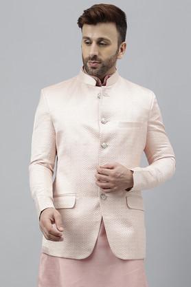 textured polyester regular fit men's blazer - pink