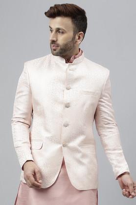 textured polyester regular fit men's blazer - pink