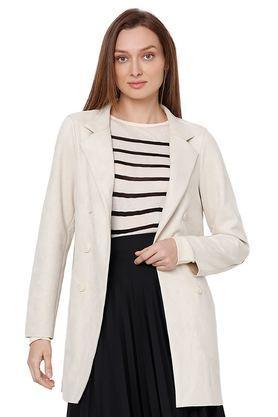 textured polyester regular fit women's coat - natural