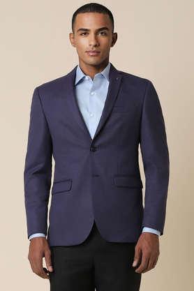 textured polyester slim fit men's casual suit - blue