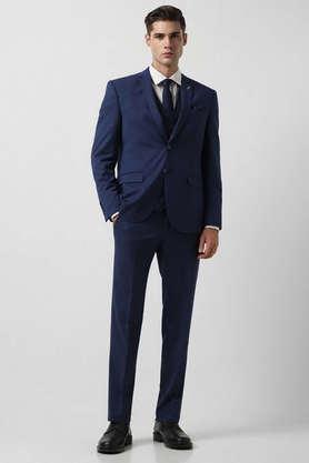 textured polyester slim fit men's casual suit - blue