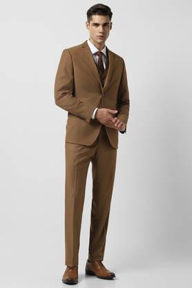 textured polyester slim fit men's casual suit - natural