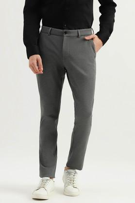 textured polyester slim fit men's casual trousers - grey