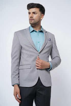 textured polyester slim fit men's casual wear blazer - grey