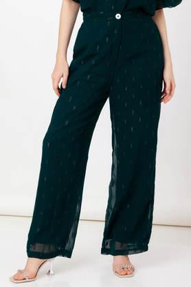 textured regular fit polyester women's festive wear trouser - cedar