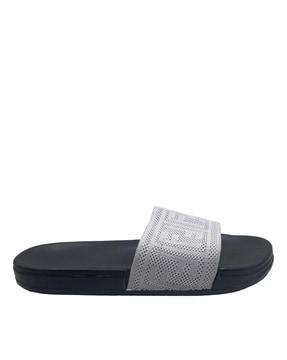 textured sliders with knitted upper