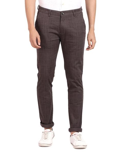 textured slim fit trousers
