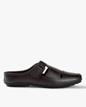 textured slip-on formal shoes with velcro closure