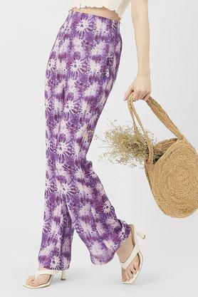 textured straight fit polyester women's casual wear pants - lavender