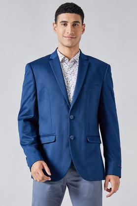 textured terrylene rayon slim fit men's casual blazer - navy