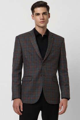 textured wool slim fit men's casual blazer - black