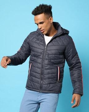 textured zip-front hooded jacket
