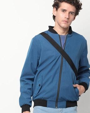 textured zip-front jacket with insert pockets