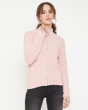 textured zip-front sweater