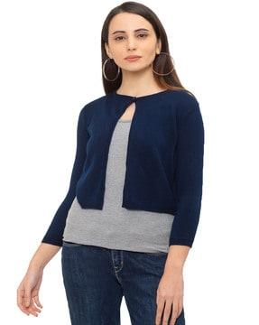 textured 3/4th sleeves crop cardigan