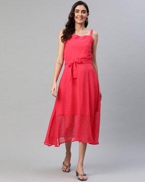 textured a-line dress with belt